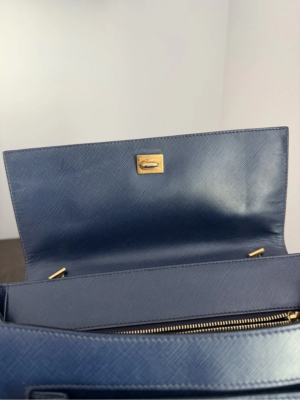 Salvatore Ferragamo Navy Saffiano Leather Vara Shoulder Bag with Gold Hardware - Picture 11 of 16